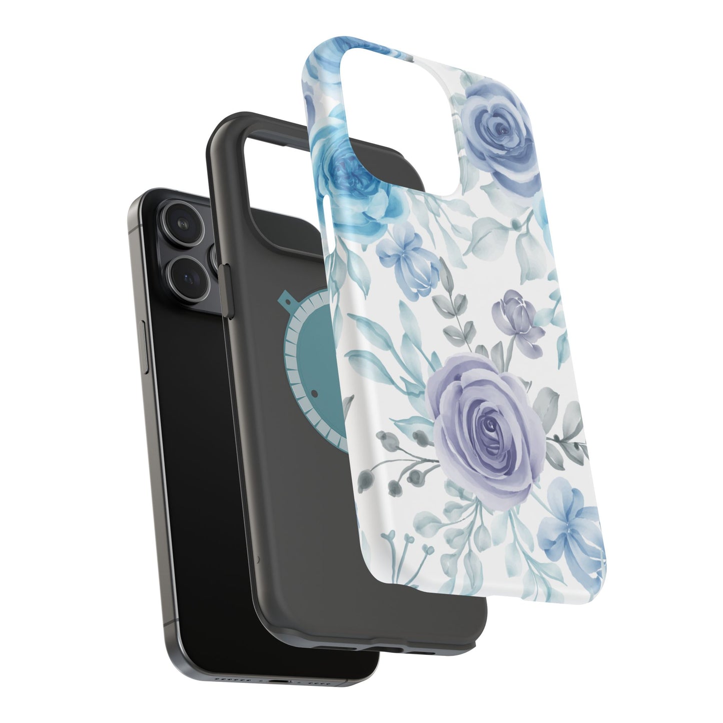 Elegant Blue & Violet Roses MagSafe Case – Artistic Floral Protection with Magnetic Charging Compatibility