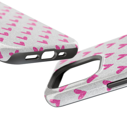 Pink Hearts on Glitter Silver – MagSafe iPhone Case