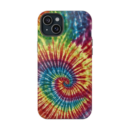 Vibrant Spiral Tie-Dye MagSafe Case – Retro Rainbow Design