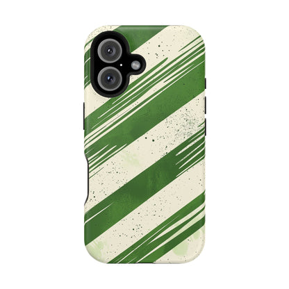 Green Stripes MagSafe iPhone Case – Bold Diagonal Brushstroke Design