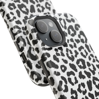 Monochrome Leopard Print Tough MagSafe iPhone Case – Classic Black and White Design with Dual-Layer Protection