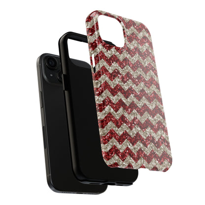 Sparkling Red & White Chevron – Glitter Illusion iPhone Case