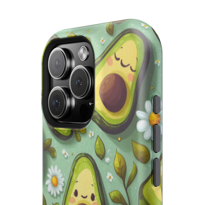 Cute Avocado MagSafe iPhone Case – Adorable Kawaii Avocados with Daisies, Shock-Resistant