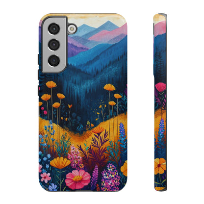 Vibrant Wildflower Mountain Samsung Galaxy  Case – Bold Nature Art, Dual-Layer Protection