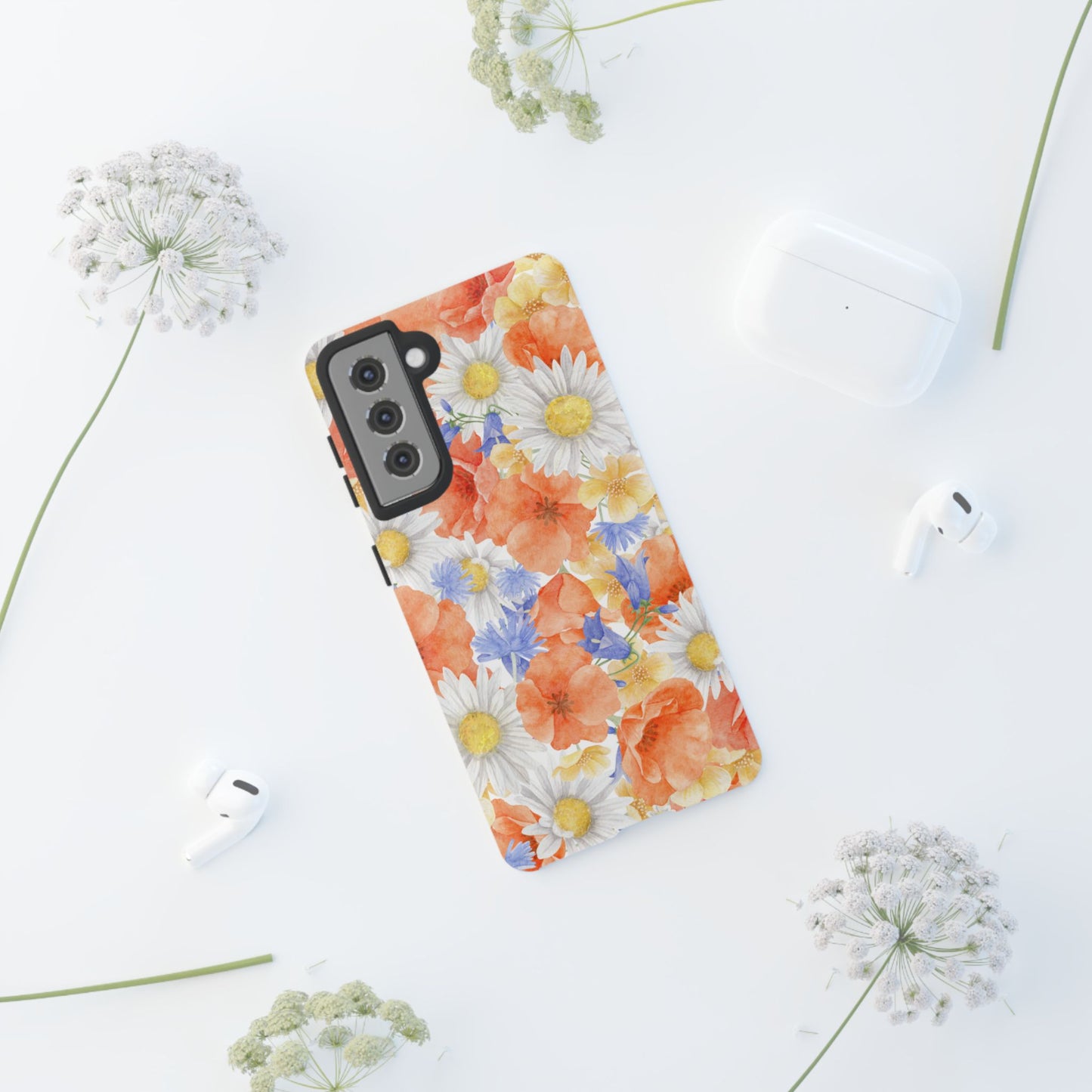 Watercolor Wildflower Pattern Samsung Galaxy Case – Durable Matte Finish with Daisy, Poppy & Cornflower Design