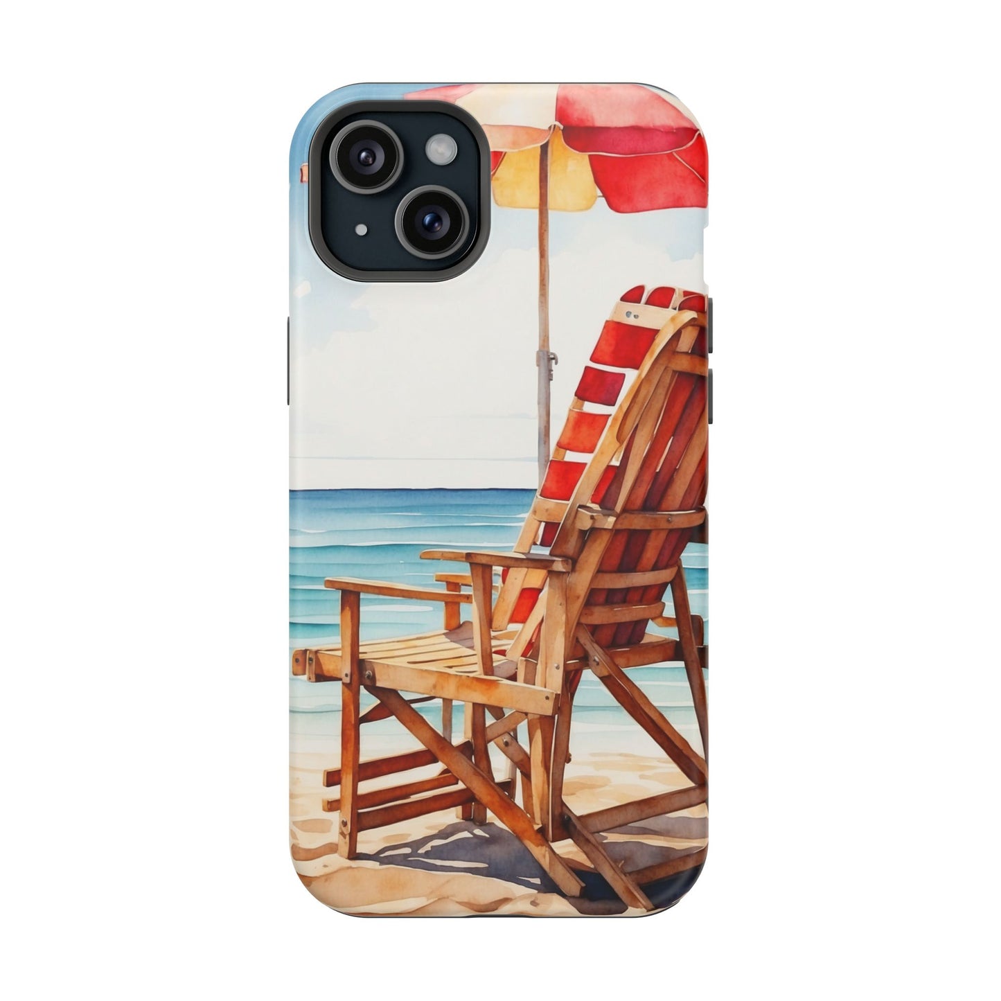 Beach Bliss MagSafe iPhone Series Case – Relaxing Seaside Chair and Umbrella Design