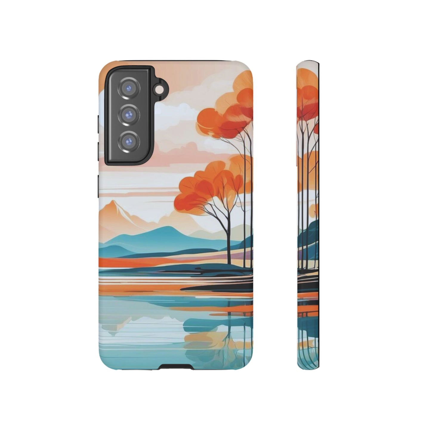 Serene Sunset Lake Samsung Galaxy  Case – Minimalist Landscape Art, Dual-Layer Protection