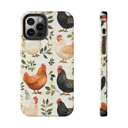 iPhone Case: Vintage Chicken Farmhouse Case – Rustic Leaves Design