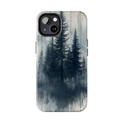 Rustic Pine Forest iPhone Case - Blue Toned Woodland Country Design