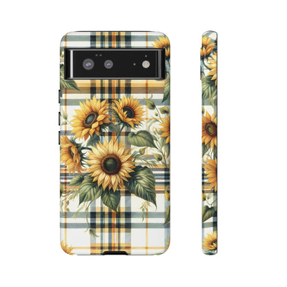 Cute Sunflower Phone Case - Sunny Blossom Plaid - Checkered Sunflowers Phone Case for iPhone & Samsung. Be Happy With These Bright Colors!