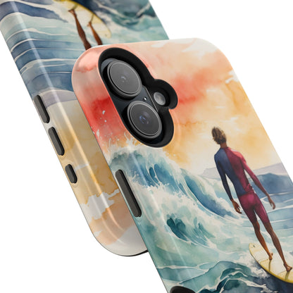 Surfer’s Sunset Wave MagSafe iPhone Case – Vibrant Watercolor Design