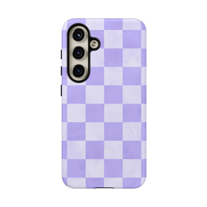 Lavender Checkerboard Samsung Galaxy Case – Shockproof, Smooth Matte Finish, Dual-Layer Design