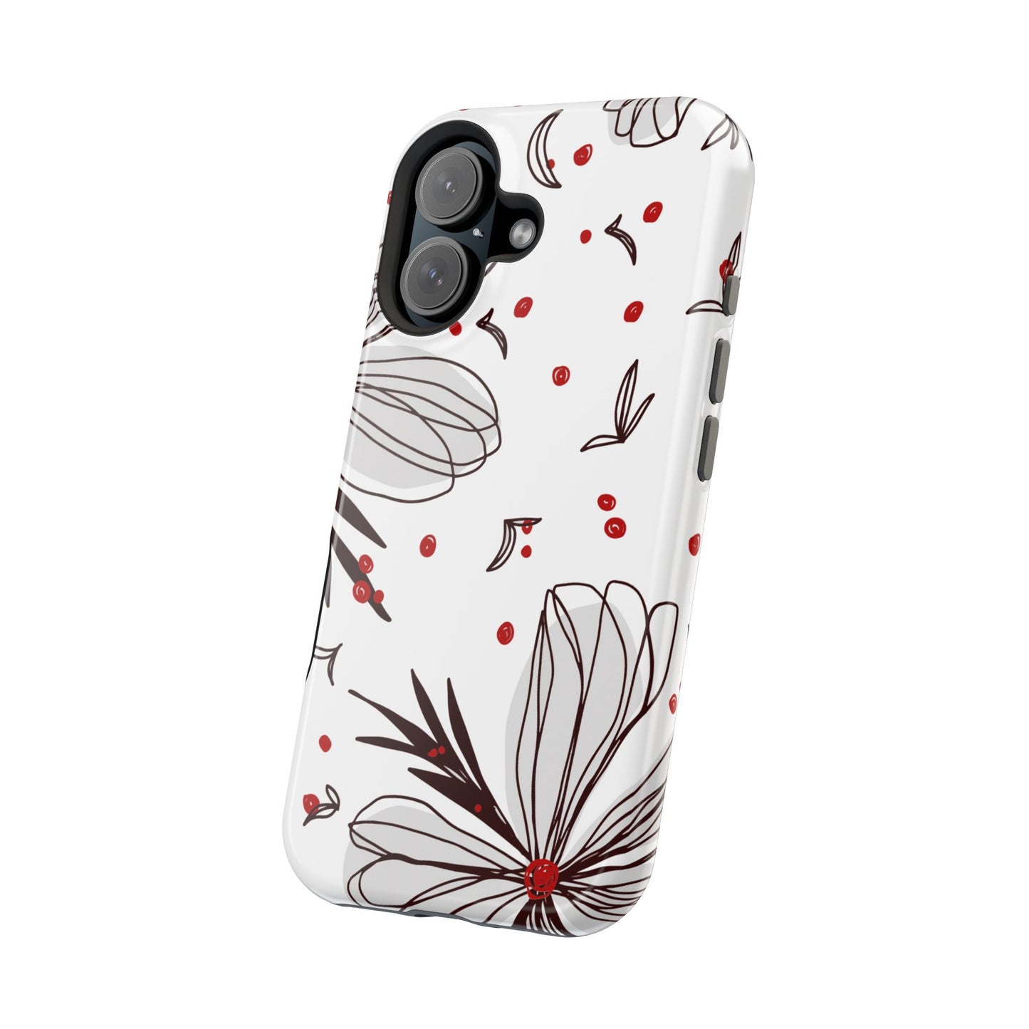 Minimalist Line Art Floral Tough MagSafe iPhone Case – Bold Red and Black Design, Shockproof Protection