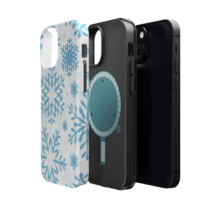 Frosty Blue Snowflakes MagSafe iPhone Case – Shockproof, Smooth Matte Finish, Dual-Layer Design