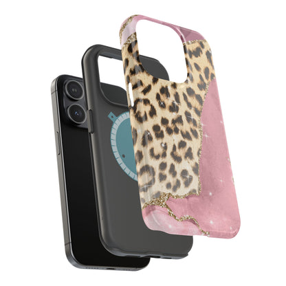 Pink Glam Leopard - MagSafe iPhone Series Case with Glitter Accents