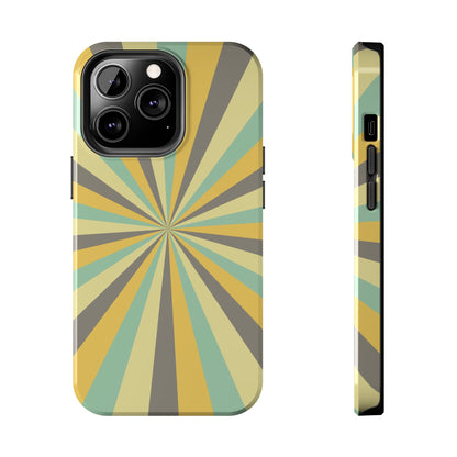 Vintage Sunburst Rays iPhone Case – Bold 70s-Inspired Burst in Yellow, Mint, and Gray