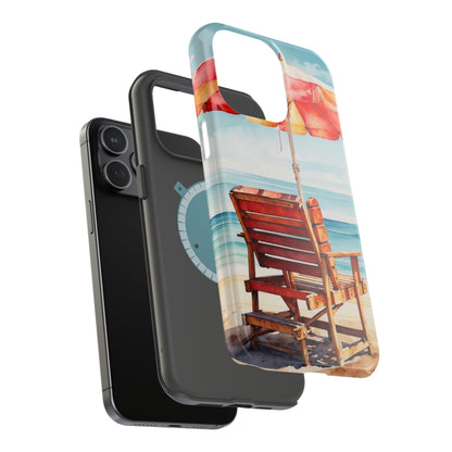 Beachfront Sunset Lounge MagSafe iPhone Case – Vibrant Watercolor Design