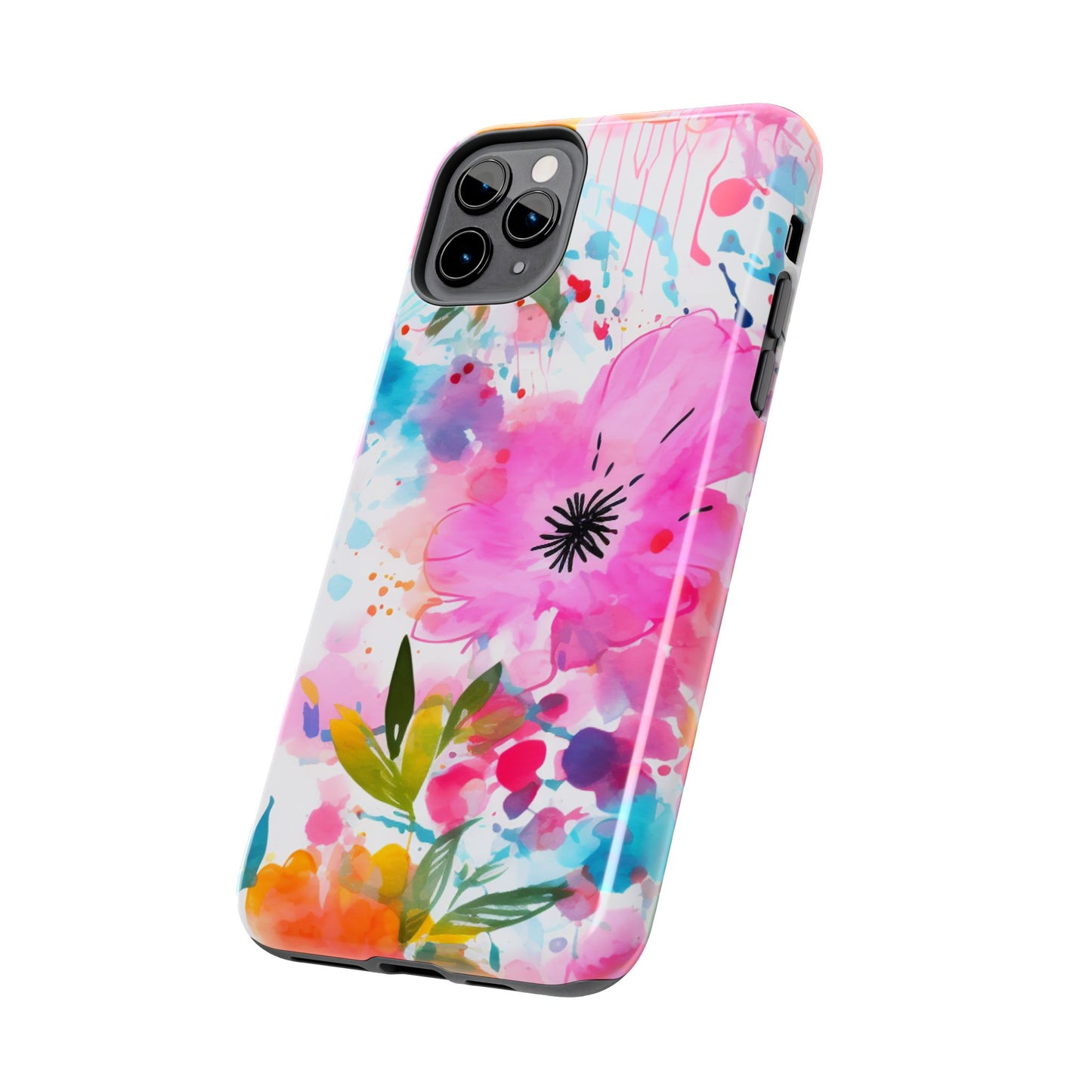 Color Splash Pink & Orange Watercolor Floral - iPhone Case