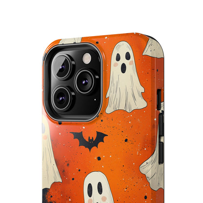 Spooky Ghosts & Bats iPhone Case – Vibrant Orange Halloween Design