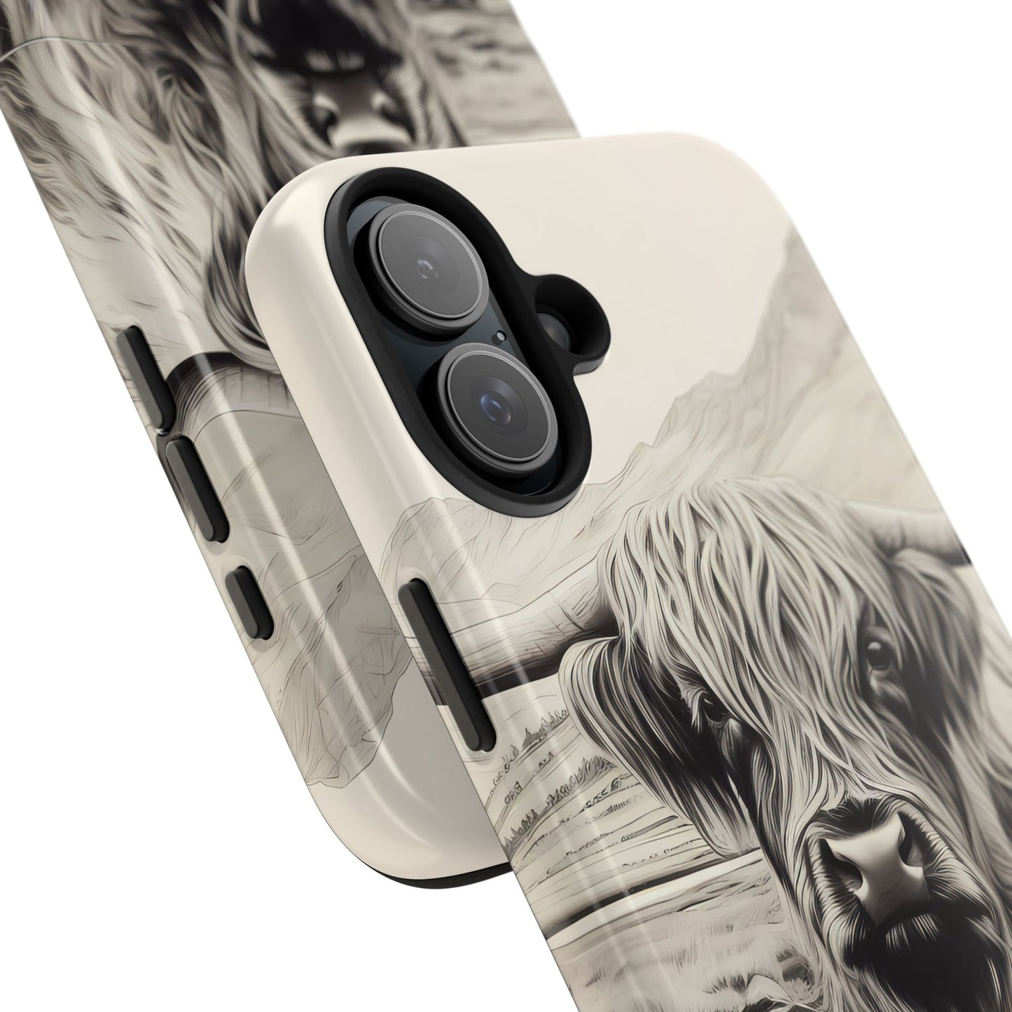 Cute Highland Cow Cases - Western Charcoal Sketched Cow - Farmhouse Design