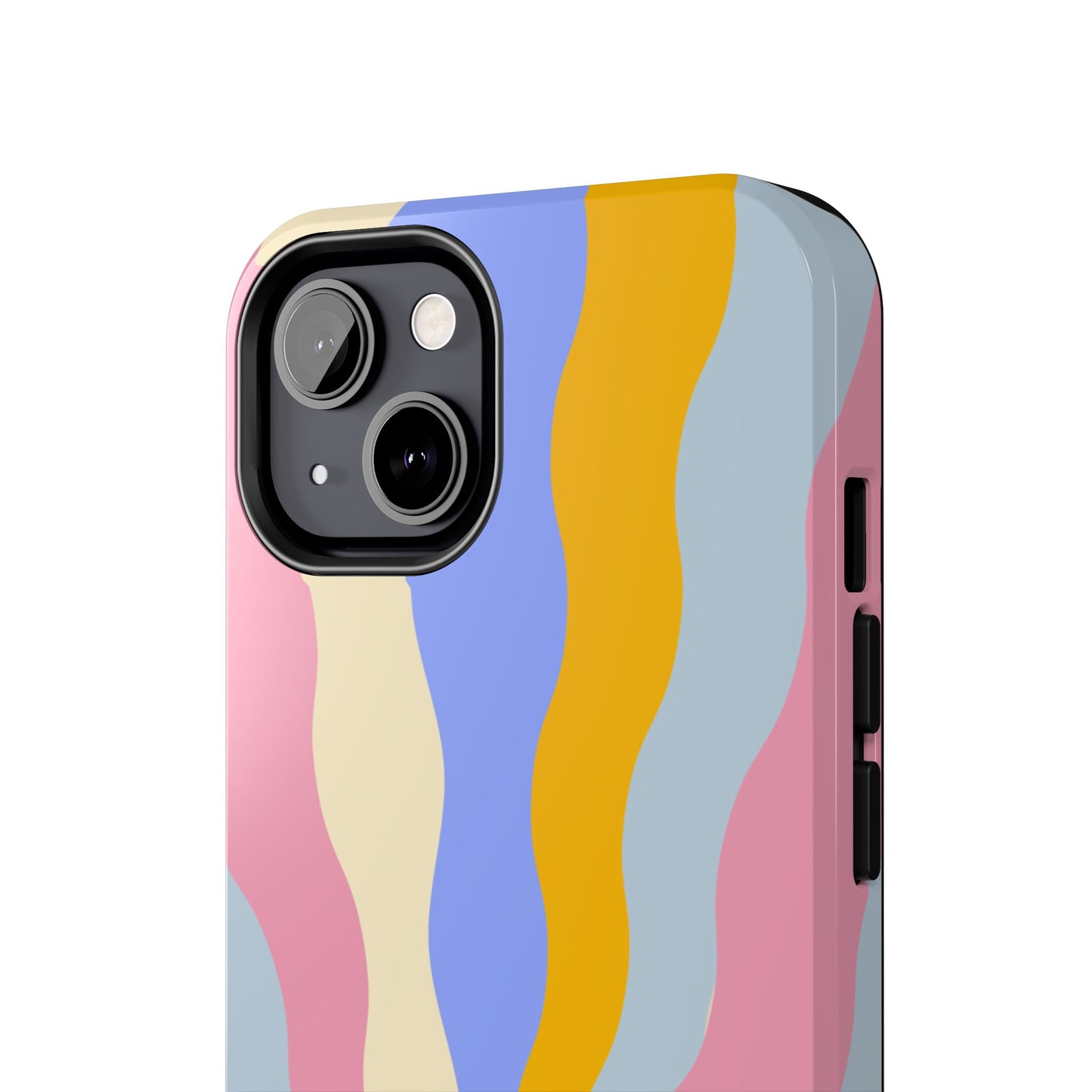 Pastel Radiance iPhone Case – 70s-Inspired Dual-Layer Design with Wavy Sunburst Pattern