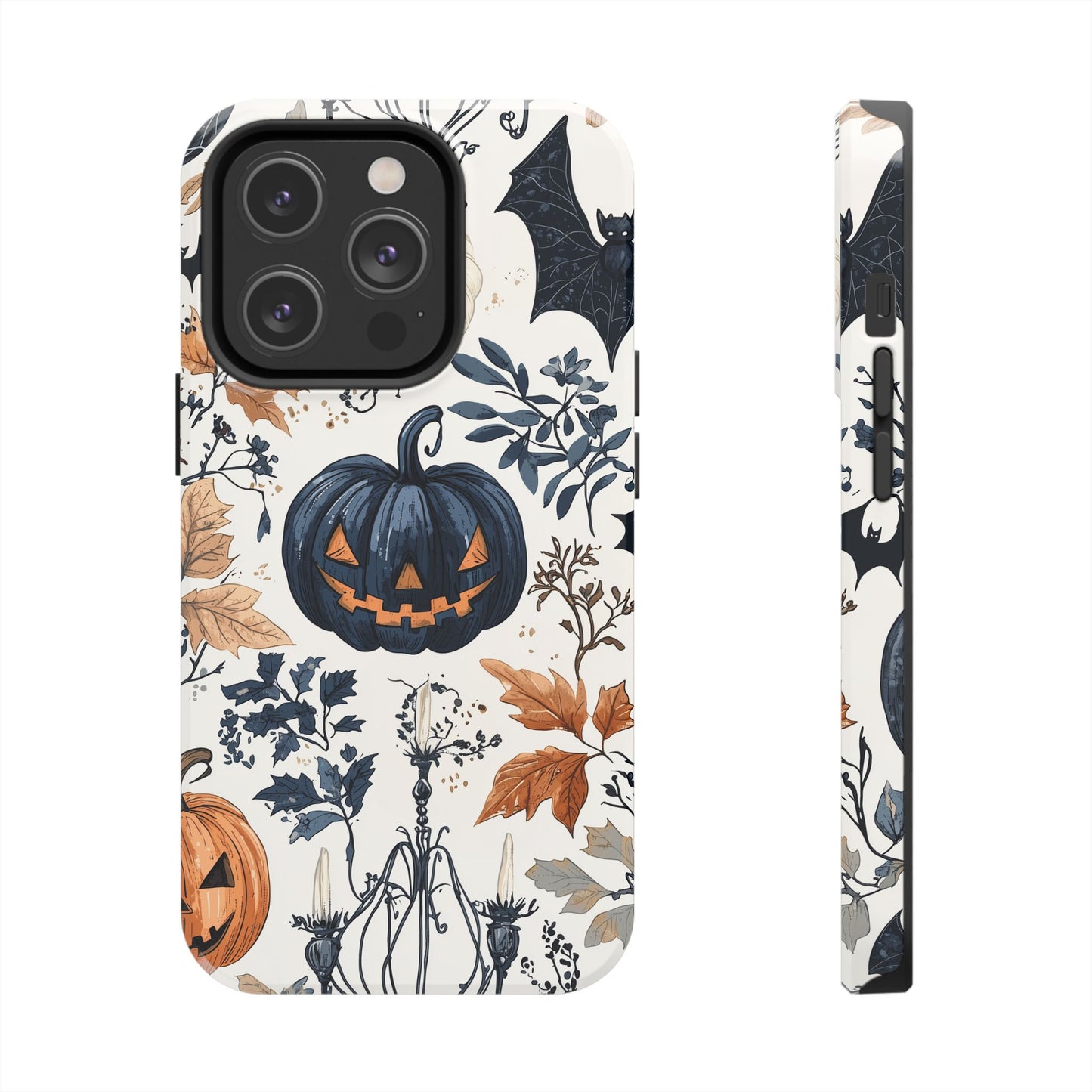 Vintage Halloween iPhone Case – Dark Jack-o'-Lanterns, Bats, and Autumn Leaves Design