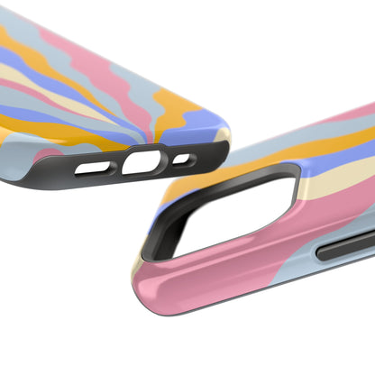 Pastel Radiance MagSafe iPhone Case – 70s-Inspired Dual-Layer Design with Wavy Sunburst Pattern