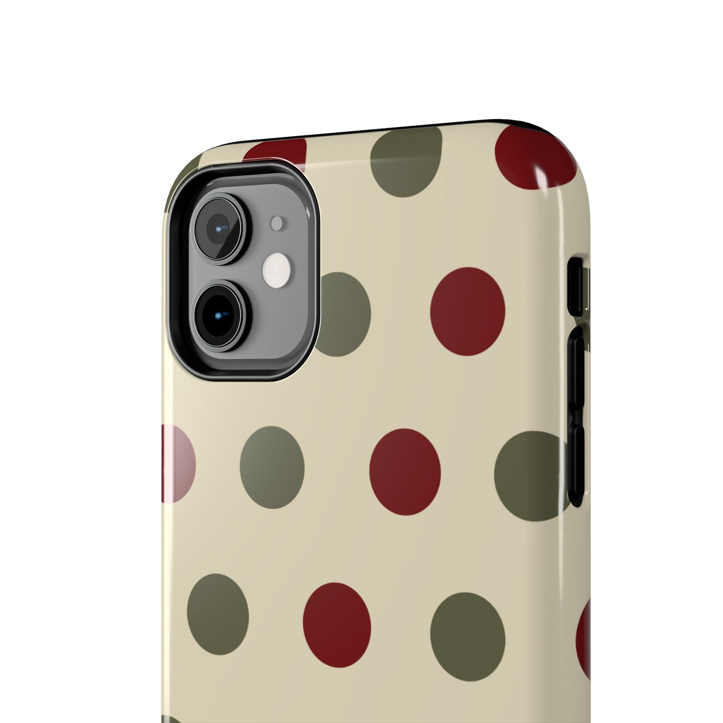 Red & Green Polka Dots on Cream – iPhone Case