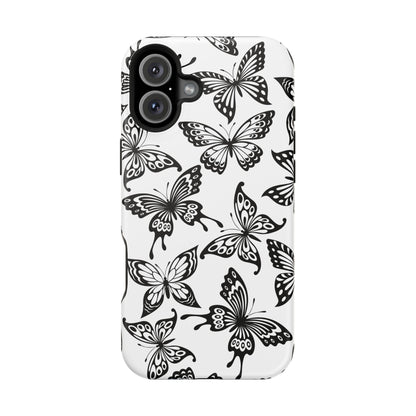 Monochrome Butterfly Pattern Tough MagSafe Case – Dual-Layer Protection with Matte Finish