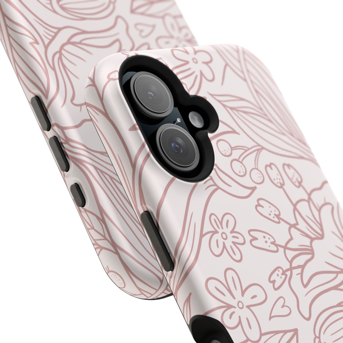 Blush Floral Line Art Tough MagSafe iPhone Case – Delicate Minimalist Design with Dual-Layer Protection