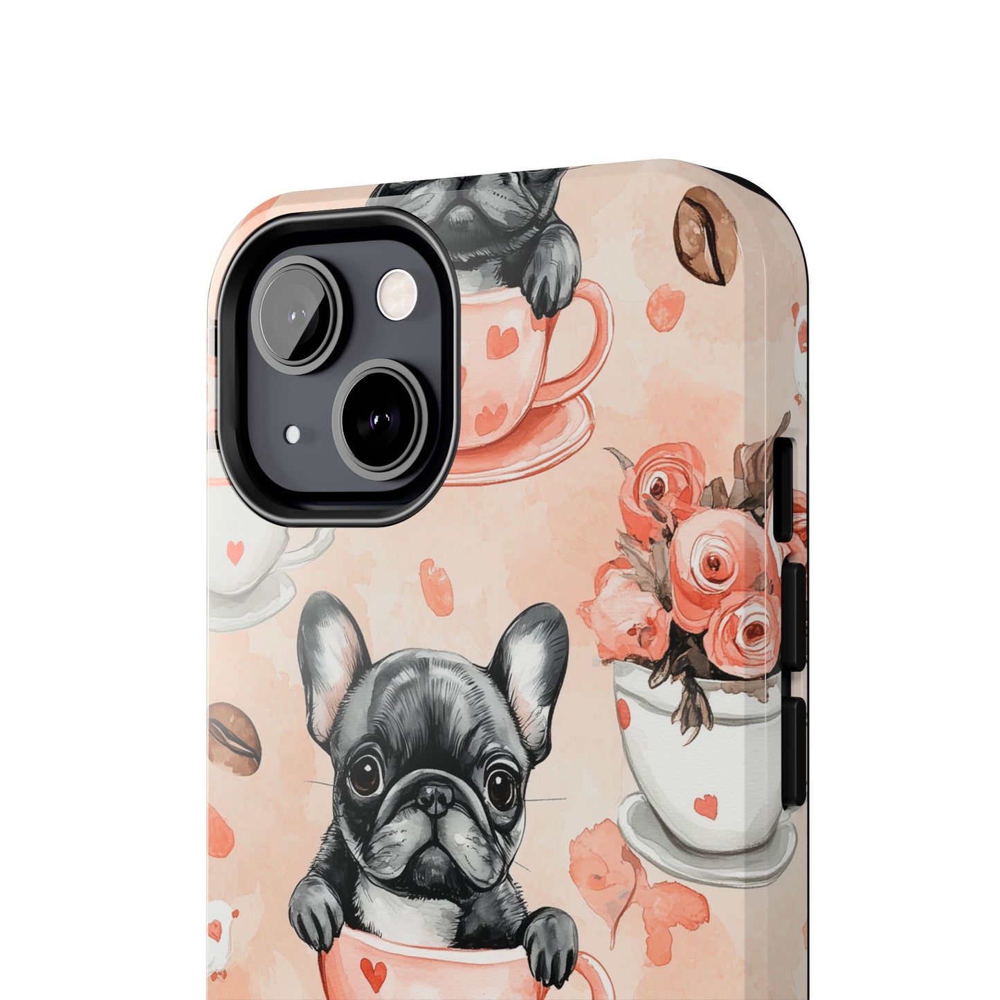 French Bulldogs in Heart iPhone Case – Cute Dog & Floral Design, Shockproof Protection - BOGO Cases