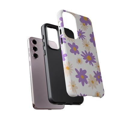 Retro Daisy Flower Samsung Galaxy Case – Pastel Purple & Cream Floral Design with Matte Finish