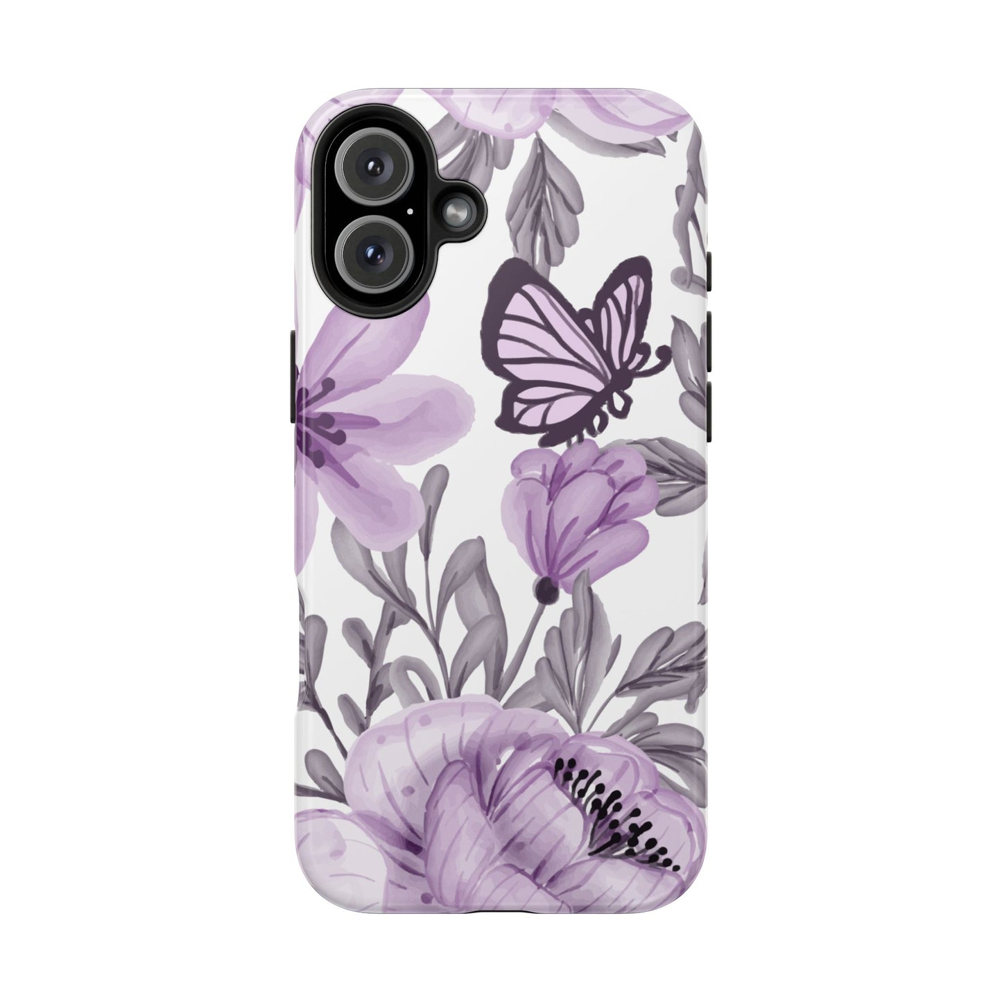 Lavender Bloom Butterfly iPhone Case – Delicate Floral Design with Watercolor Details