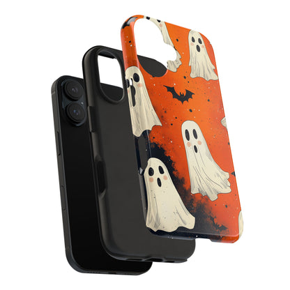 Spooky Ghosts & Bats iPhone Case – Vibrant Orange Halloween Design