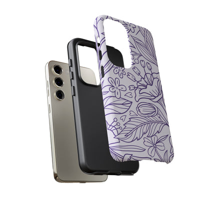 Lavender Floral Line Art Tough Samsung Galaxy Case – Minimalist Botanical Design with Dual-Layer Protection