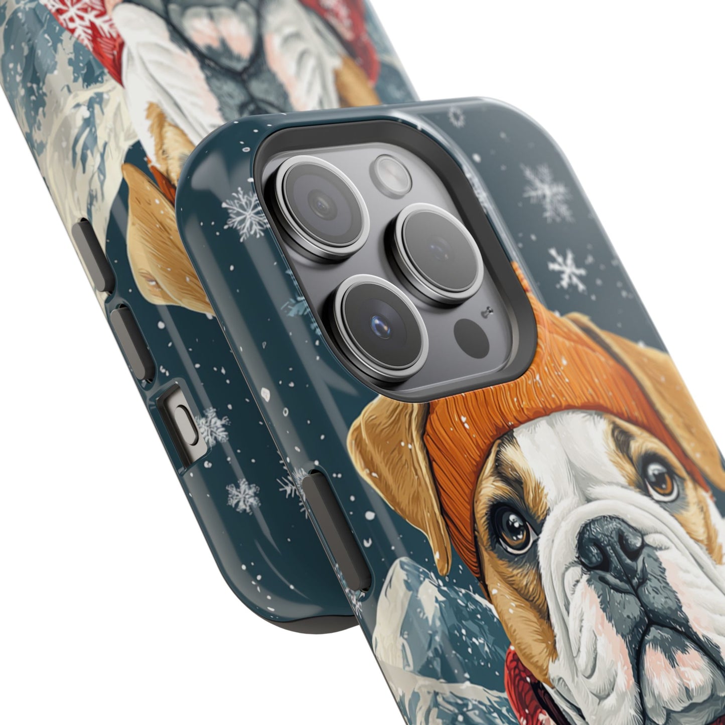 Cozy French Bulldog MagSafe iPhone Case – Rustic Fireplace Protective Cover