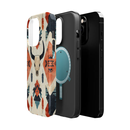 Southwestern Boho Skull Tough MagSafe iPhone Case – Durable Matte Finish, Dual-Layer Protection