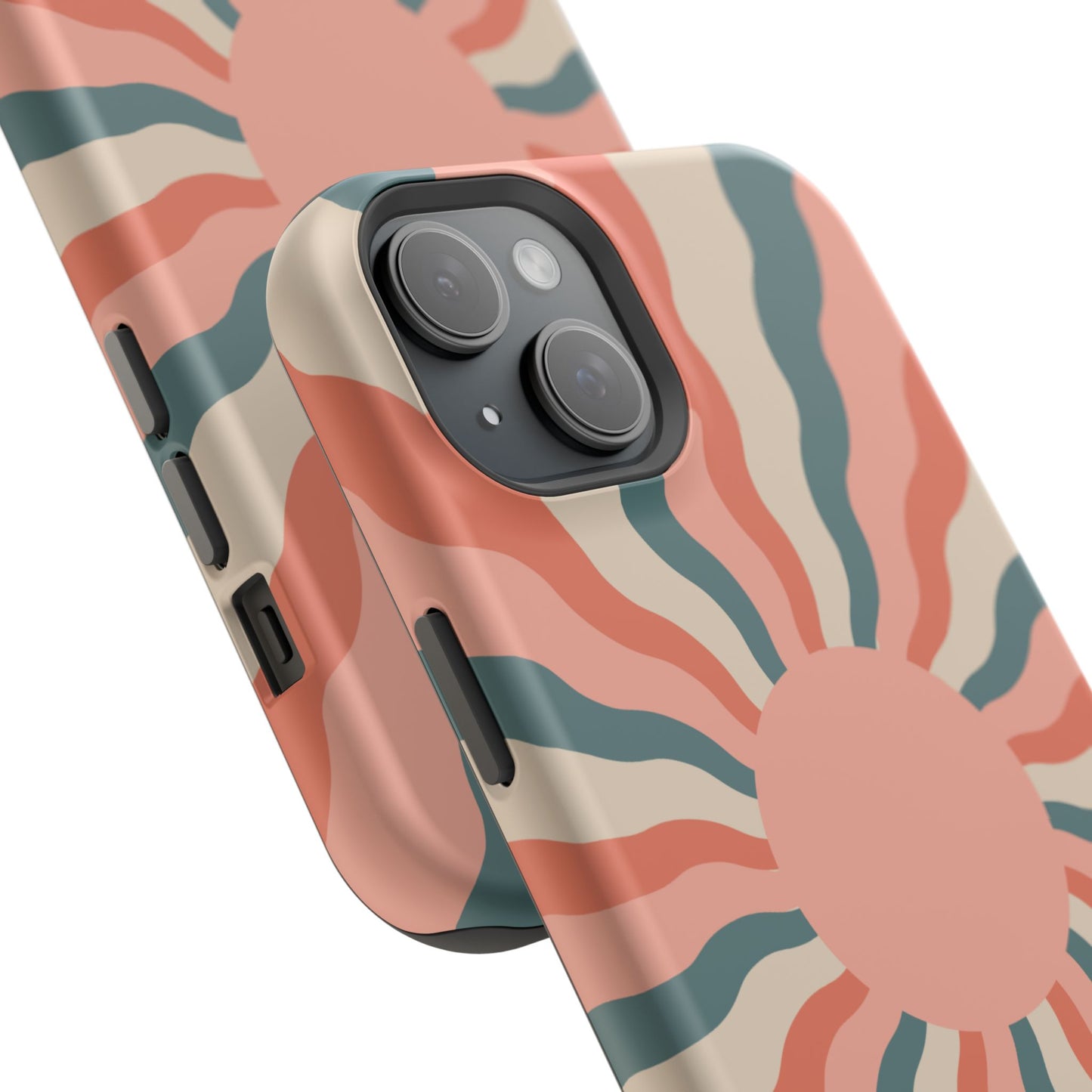 Retro Sunburst MagSafe iPhone Case – Bold 70s-Inspired Waves in Coral, Teal, and Cream