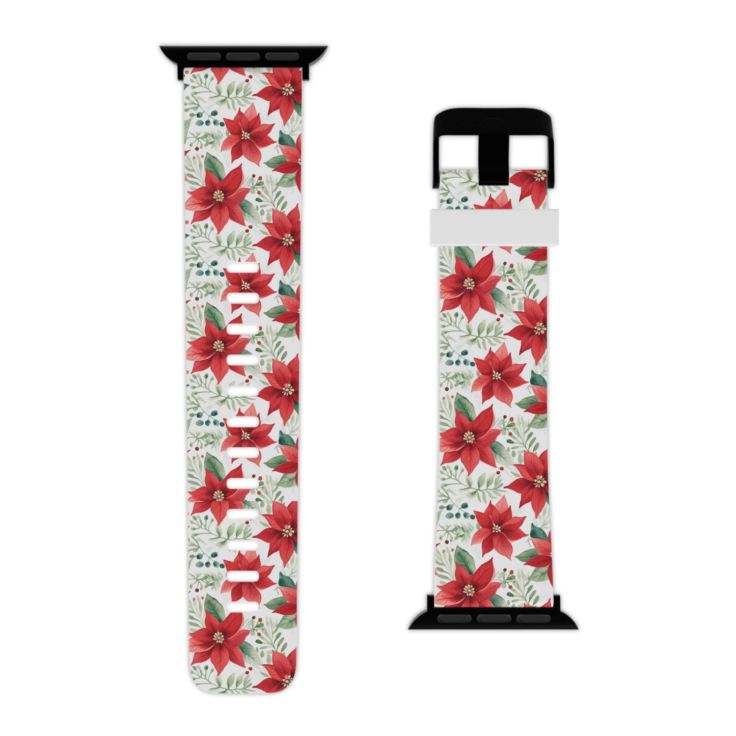 Festive Poinsettia Holiday Pattern Apple Watch Band