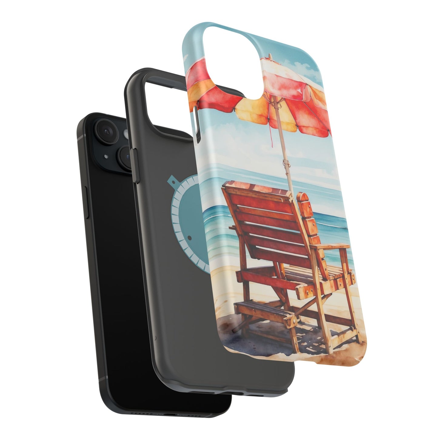 Beachfront Sunset Lounge MagSafe iPhone Case – Vibrant Watercolor Design