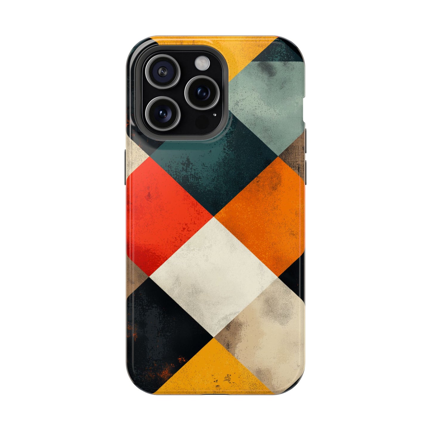 Geometric Retro MagSafe iPhone Case - Colorful Checkered Protective Cover