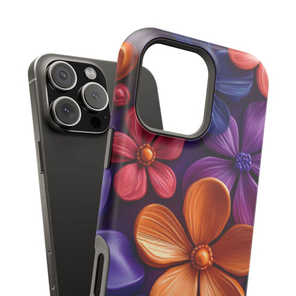 Bold Floral 3D MagSafe iPhone Case – Vivid Purple and Orange Flower Design, Shock-Resistant