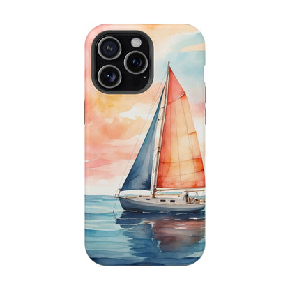 Sunset Sail MagSafe iPhone Case – Watercolor Sailboat and Sky Design