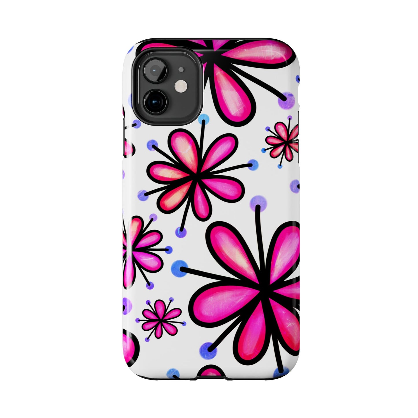 Pink Retro Bloom iPhone Case – Ultra-Slim Design, Glossy Finish