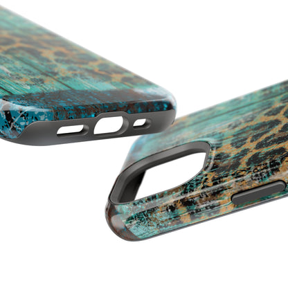 Turquoise Rustic Leopard Wood - MagSafe  iPhone Series Case