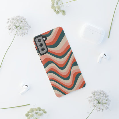 Groovy Waves Samsung Galaxy Case – Retro 70s-Inspired Stripes in Coral, Cream, and Teal