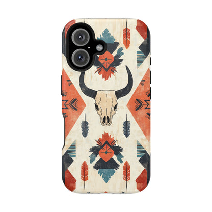 Southwestern Boho Skull Tough MagSafe iPhone Case – Durable Matte Finish, Dual-Layer Protection