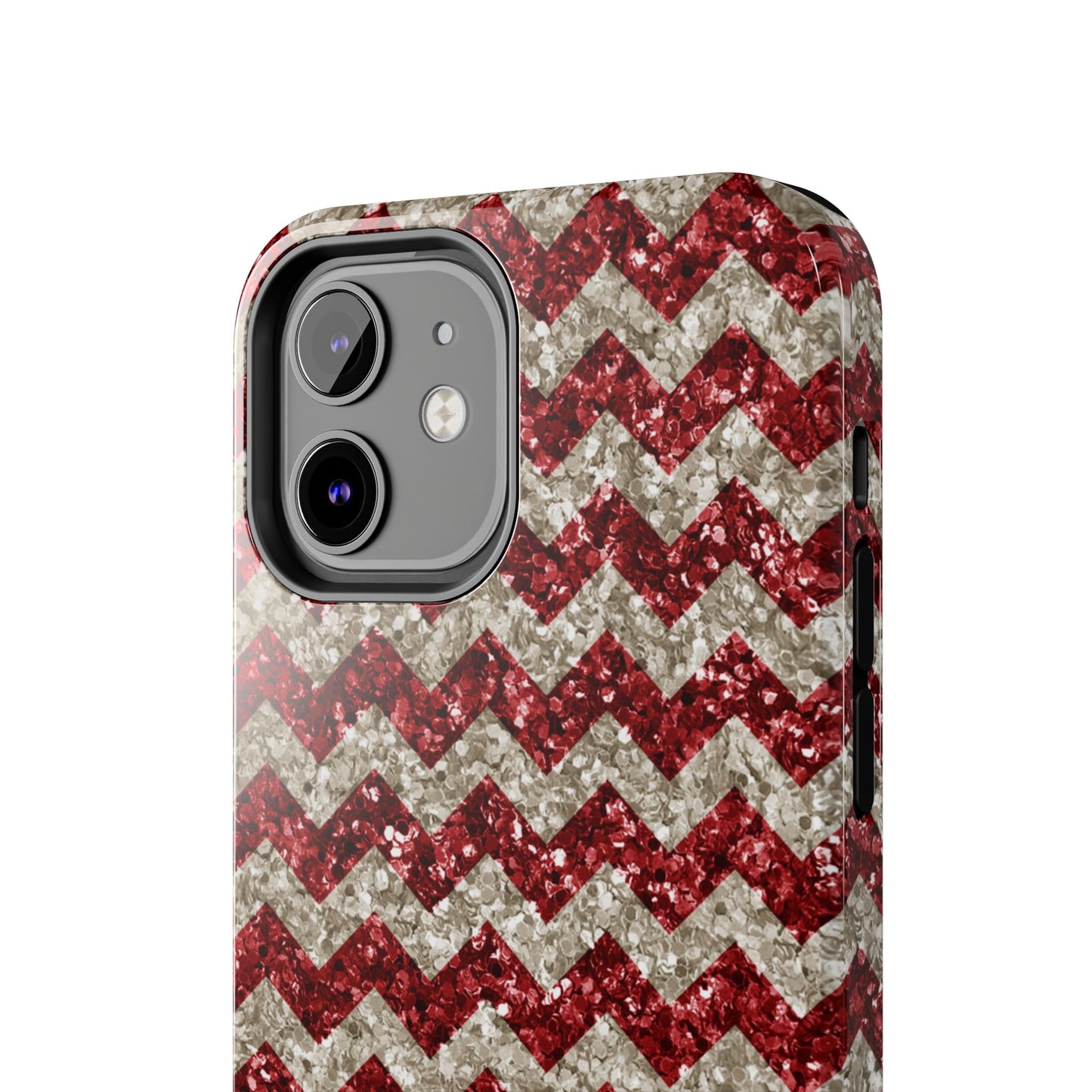 Sparkling Red & White Chevron – Glitter Illusion iPhone Case