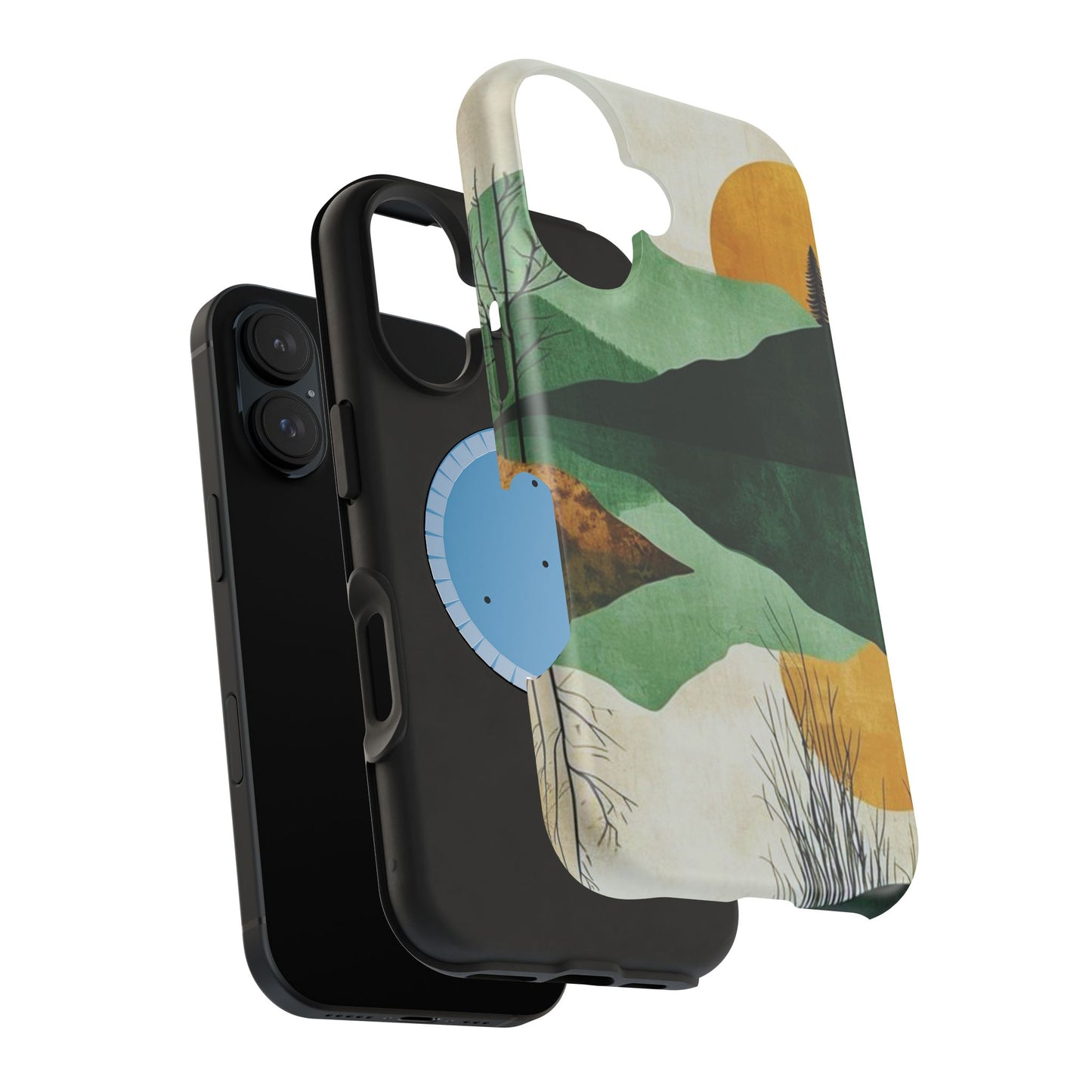 Retro Mountain Sunrise MagSafe iPhone Case – Minimalist Landscape Design, Dual-Layer Protection