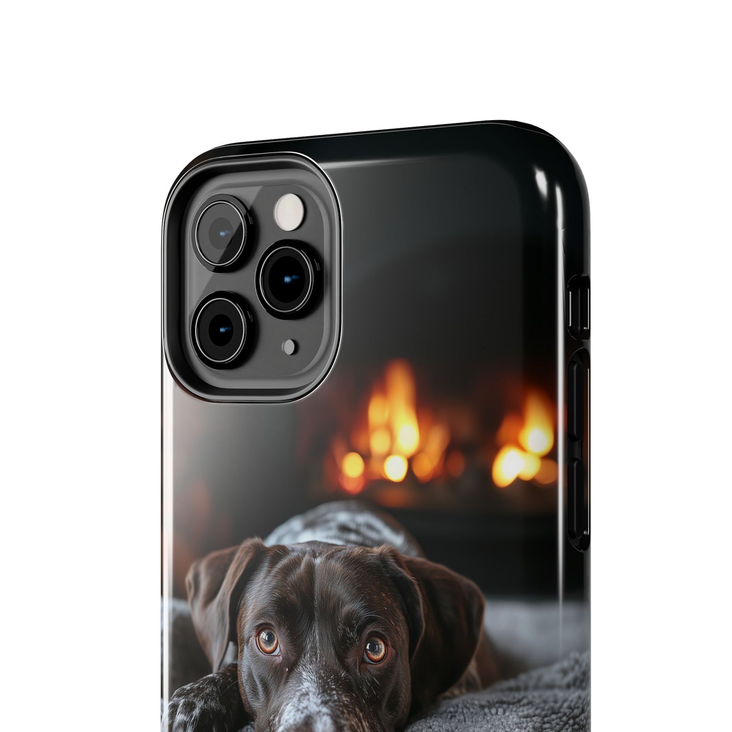 Cozy German Shorthaired Pointer iPhone Case – Rustic Fireplace Protective Cover